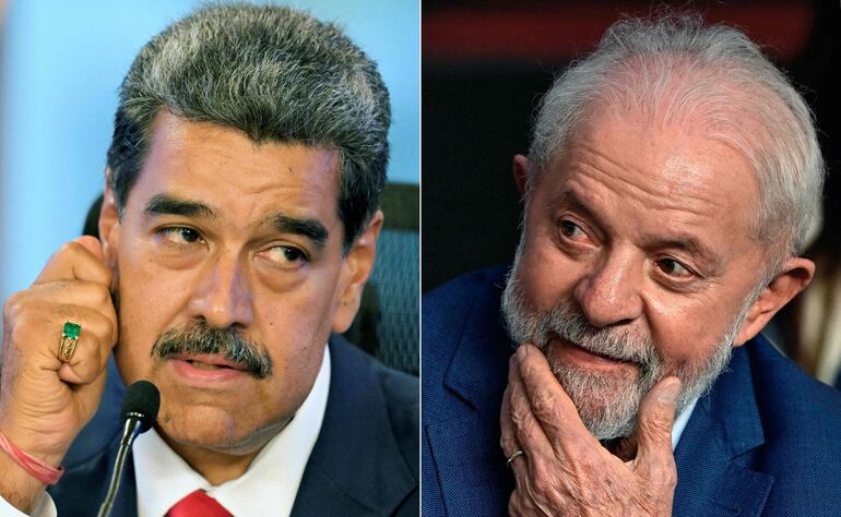 El presidente venezolano Nicolás Maduro (i) y el mandatario brasileño, Luiz Inacio Lula da Silva.