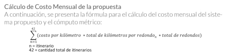 Fórmula para el costo mensual de la propuesta de la Gobernación.