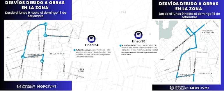 Rutas alternativas de las líneas 34 y 36.