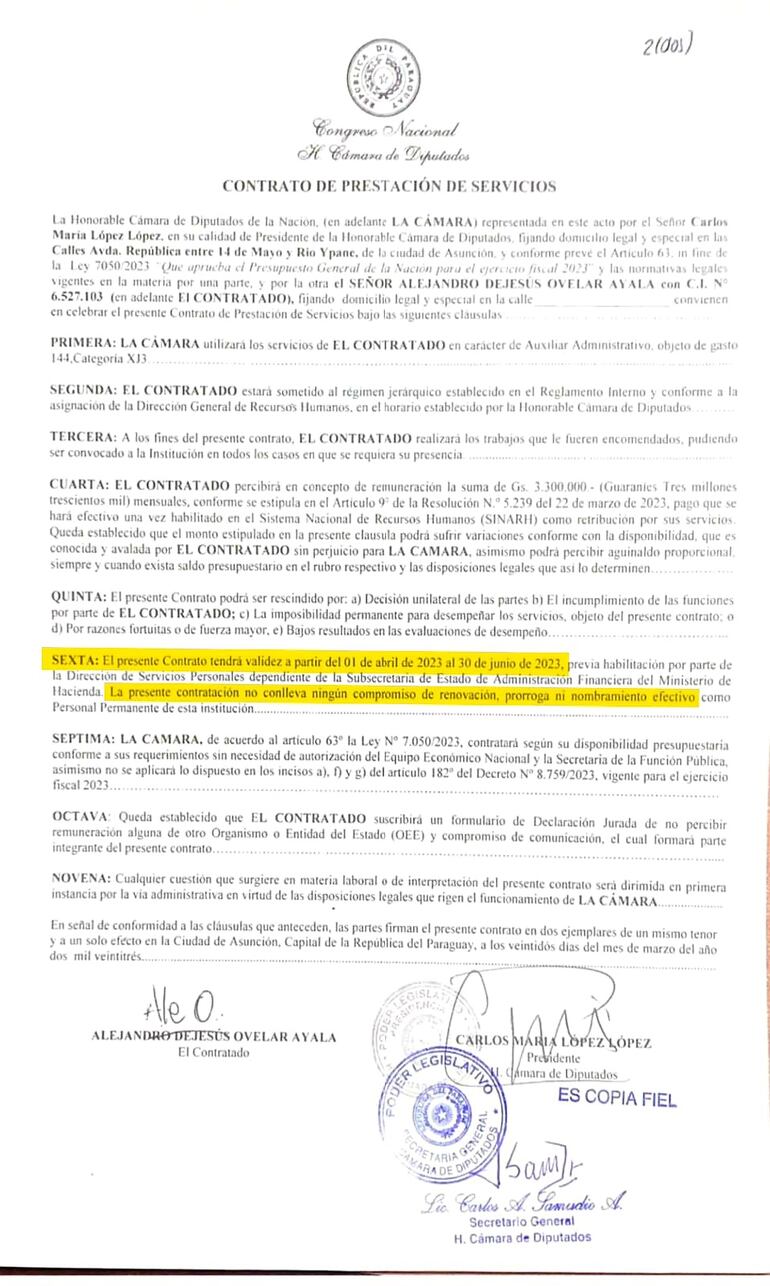 El primer contrato fue firmado por Carlos M. López (PLRA), pero renovado por Raúl Latorre (ANR).