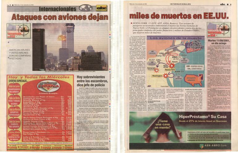 Así reportó ABC Color el atentado a las Torres Gemelas el 11 de setiembre de 2001.