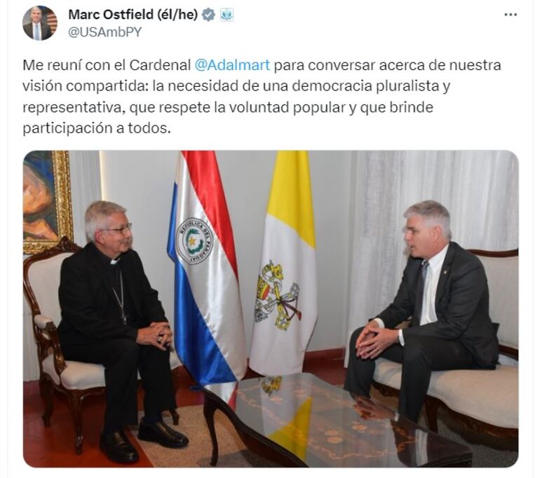 Posteo del embajador de EE.UU., Marc Ostfield.