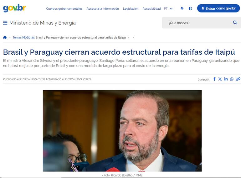 El portal de noticias oficiales del gobierno brasileño reconfirmó lo que ya había dicho su ministro Alexandre Silveira.