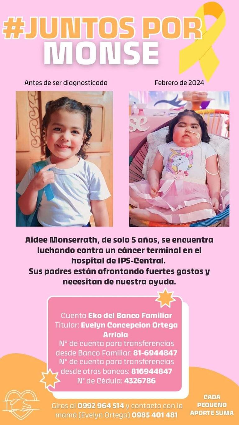 La familia de Aidee Monserrath necesita ayuda de la ciudadanía para solventar los gastos del tratamiento de la nena que tiene cáncer.