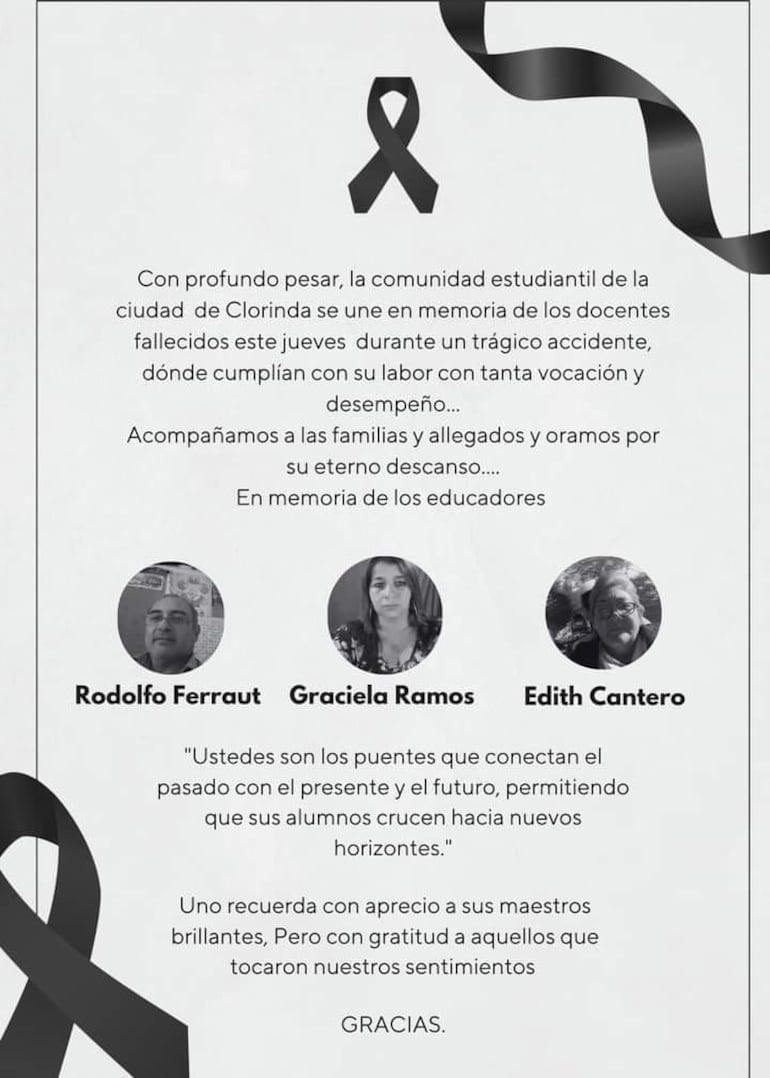 La Comunidad Estudiantil de Clorinda se pronunció ante el fallecimiento de los tres docentes.