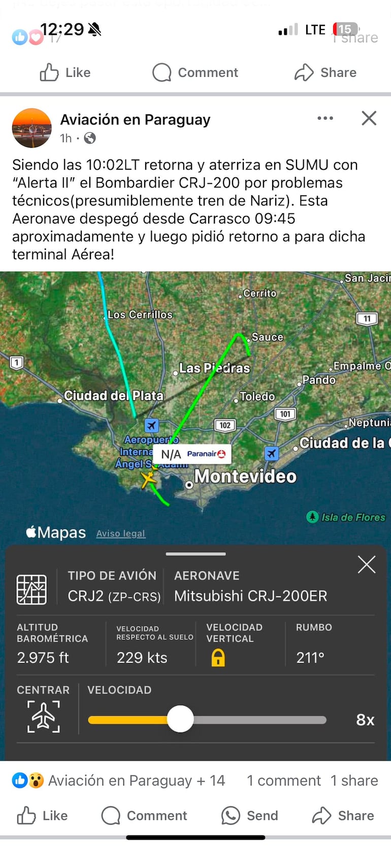 Denuncia realizada ayer Aviación en Paraguay.