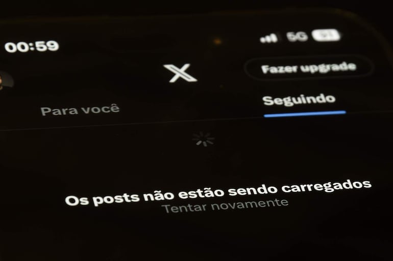 La aplicación de la red social X momentos después de haber dejado de funcionar en Brasil.