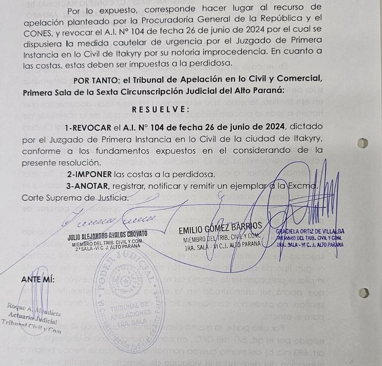 Parte resolutiva de la revocatoria del amparo otorgado a la Universidad Autónoma San Sebastián.