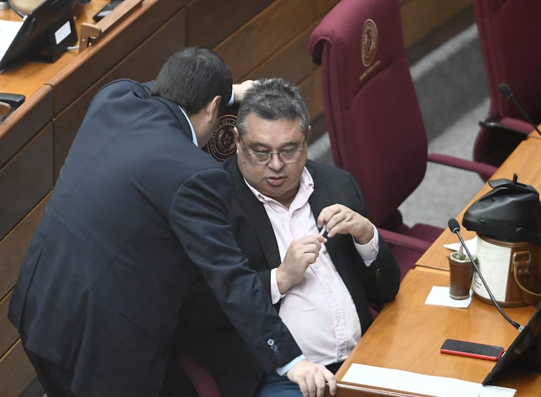 Senador colorado cartista, Gustavo Leite (sentado), en plena sesión de la comisión "garrote" del Congreso.