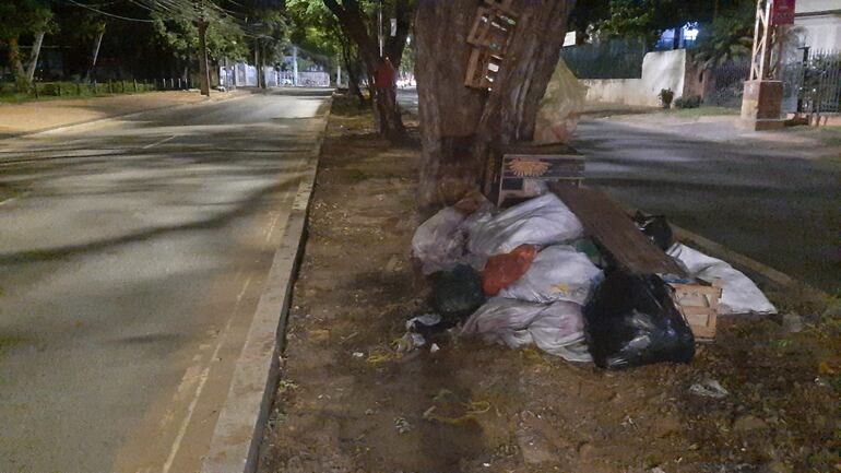 En los paseos Centrales de la Avda. Mcal. López, en la zona de Fernando de la Mora zona Norte las basuras abundaban.