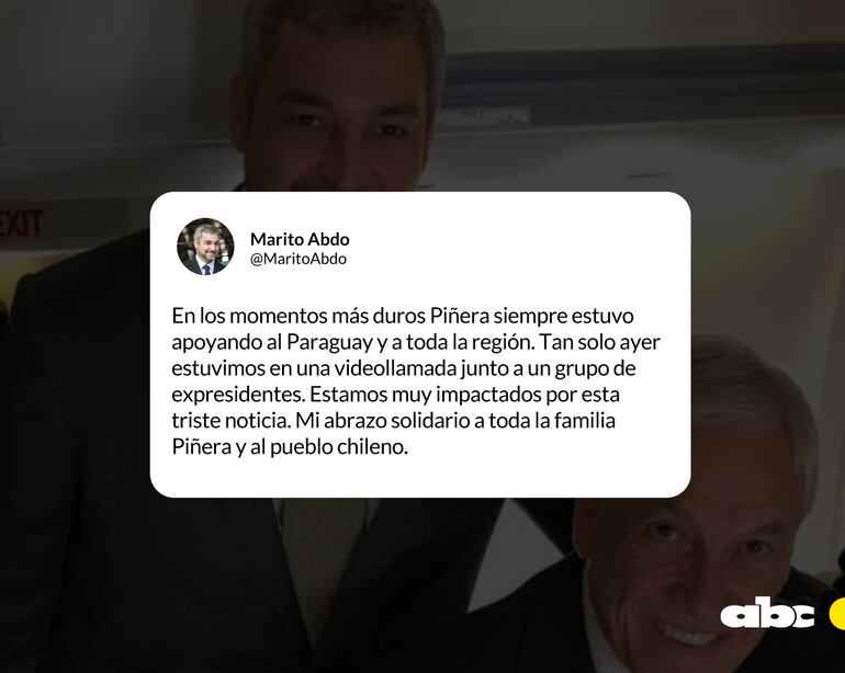 Escrito de Mario Abdo Benítez sobre el fallecimiento de Sebastián Piñera.