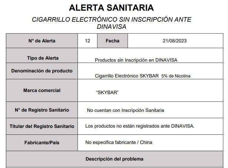 Una de las últimas alertas emitidas por Dinavisa. Se decomisó un importante cargamento de vapeadores que ingresó de manera ilegal. 