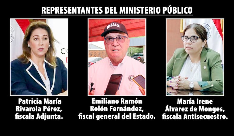 El fiscal general del Estado, Emiliano Ramón Rolón Fernández; la fiscala Adjunta, Patricia María Rivarola Pérez; la fiscala Antisecuestro, María Irene Álvarez de Monges, involucrados en la liberación del secuestrador Néstor Horacio Barczuk.