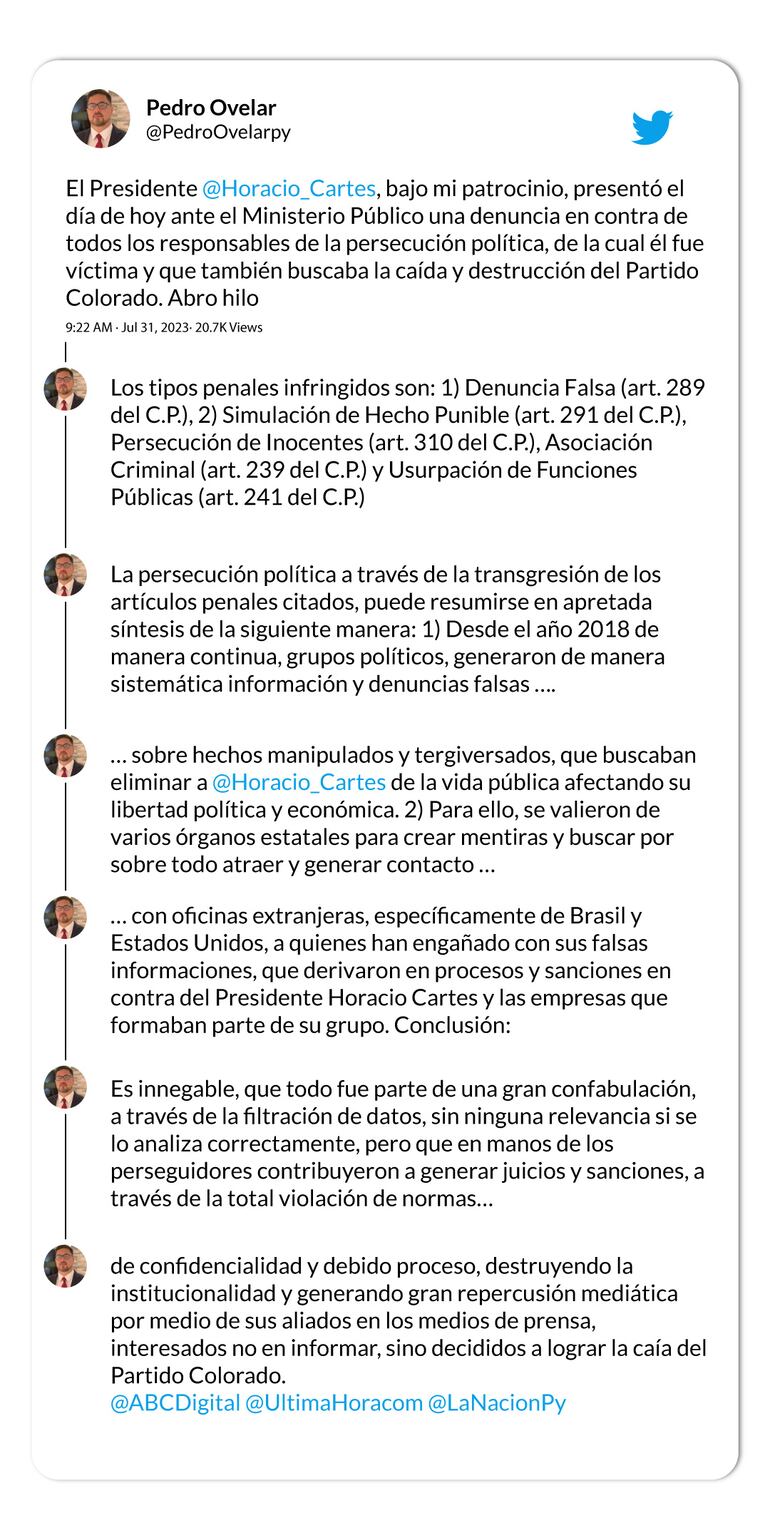 El abogado Pedro Ovelar hablando sobre la denuncia presentada por su cliente, Horacio Cartes.