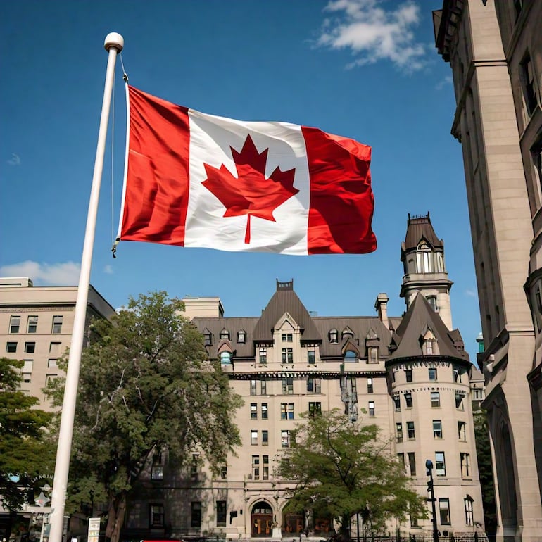 Una bandera de Canadá en las calles de Ottawa. Hasta abril del 2025 se pueden ingresar postulaciones para becas de maestrías y doctorados en dicho país.