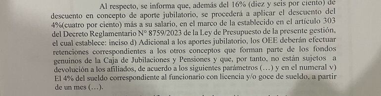 Especificación sobre descuentos para el aporte jubilatorio.