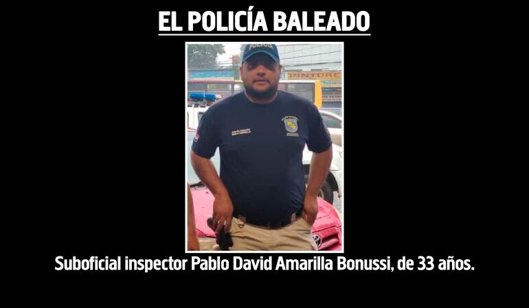 Suboficial inspector Pablo David Amarilla Bonussi, herido por sicarios.