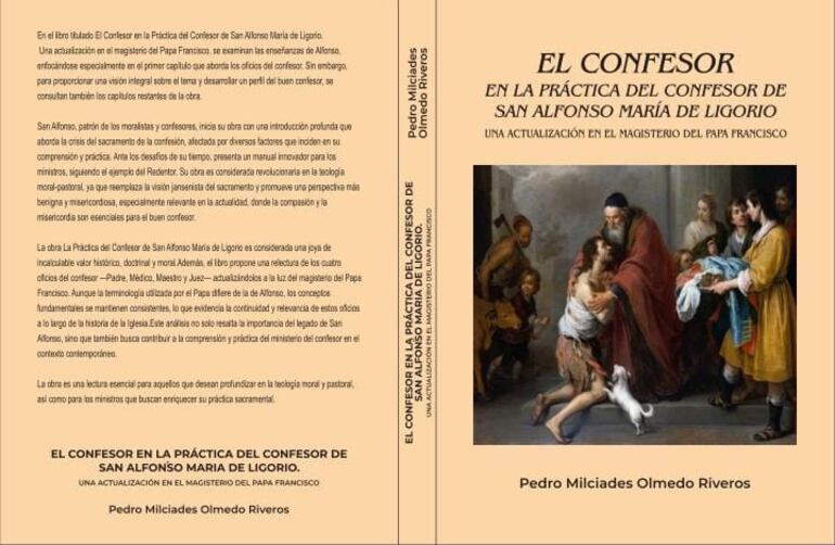 Tapa y contratapa del libro El Confesor escrito por el sacerdote Pedro Olmedo, párroco de la parroquia San José Artesano de Pilar.