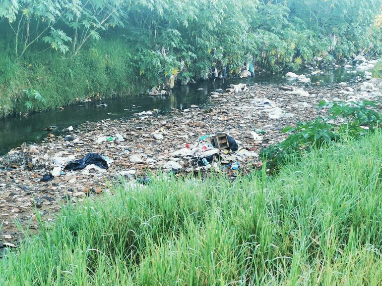 Así se encuentra este sábado el arroyo Ferreira, a la altura del puente Pesoa. El Mades notificó a la Municipalidad de Asunción para exigir la limpieza.