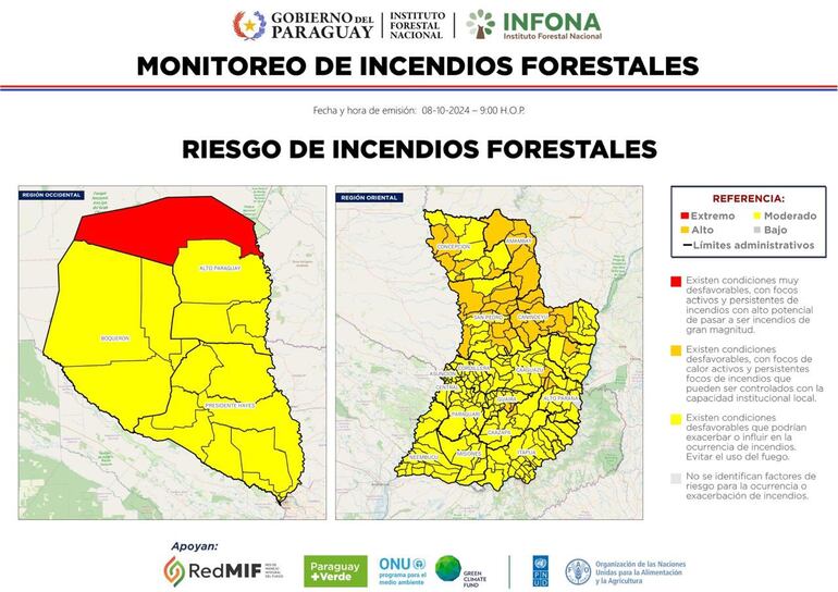 Monitoreo de incendios forestales en el Paraguay emitido por el Infona.