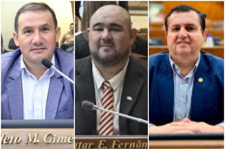 De izq. a der.: Los diputados Cleto Gimenez (PLRA, A), Jatar Fernández (ANR, B) y Arturo Urbieta (ANR, HC).