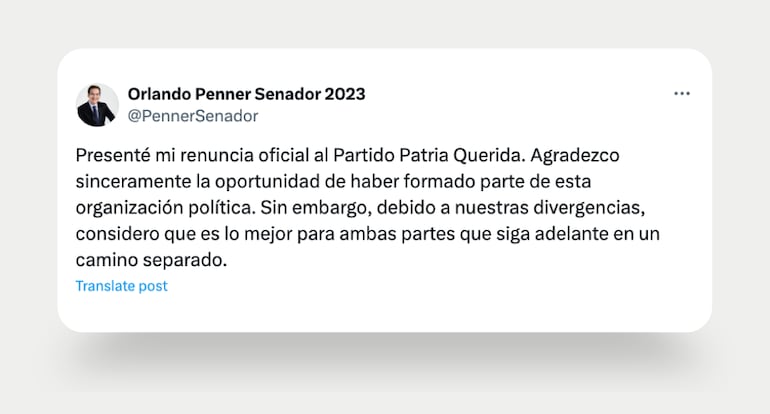 Orlando Penner confirmó su renuncia a Patria Querida.