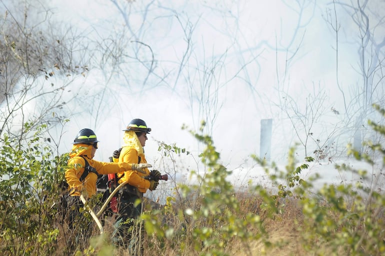 Bomberos trabajan para apagar un incendio, el 24 de julio de 2024, en Roboré (Bolivia). Foto de archivo.