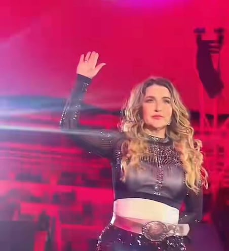 Alicia Villarreal haciendo la señal de auxilio en pleno concierto en Michoacán.