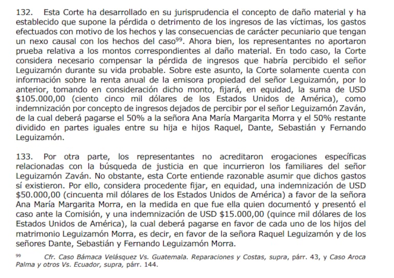 Disposiciones de la Corte IDH por el caso Santiago Leguizamón