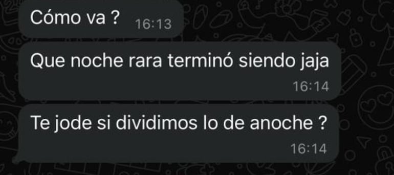 Captura del chat de la amiga de Romina con Matias. Publicación de la cuenta de X @aeranimor.