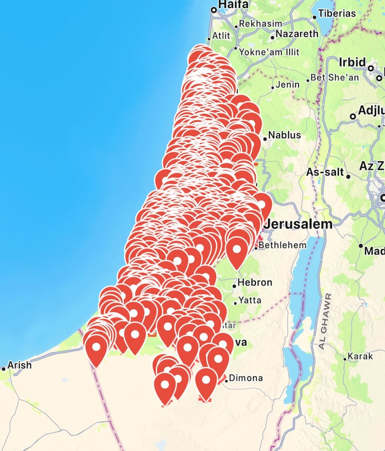 Imagen compartida por la FDI israelí en su cuenta de X, de las zonas de riesgo por los inminentes ataques de Irán.