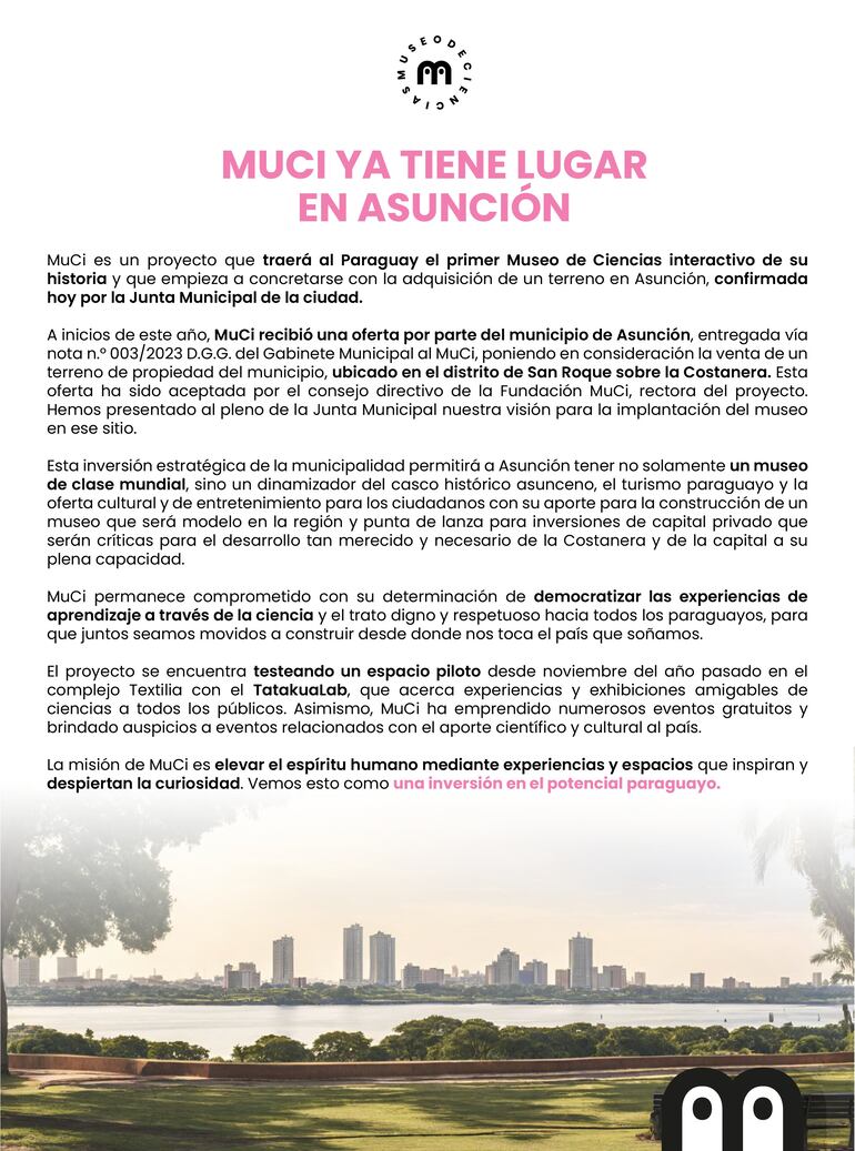 El MuCi "ya tiene lugar en Asunción".