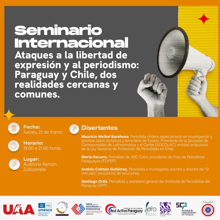 Afiche del Seminario Internacional sobre libertad de expresión que se realizará mañana jueves 21 de marzo.