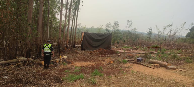 Campamento improvizado levatado por desconocidos, en la Colonia Tirol. El refugio fue destuido durante una constitución fiscal, el jueves pasado.