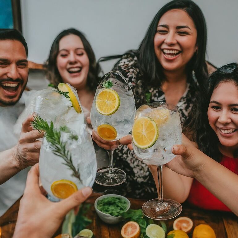 Brindis entre amigos con gin tonic