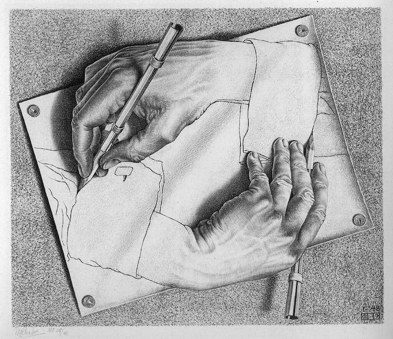 M. C. Escher, "Drawing Hands", 1948