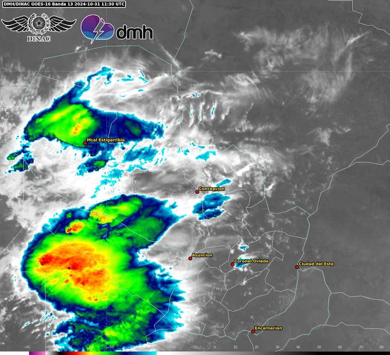 Núcleos de tormenta sobre el territorio nacional.