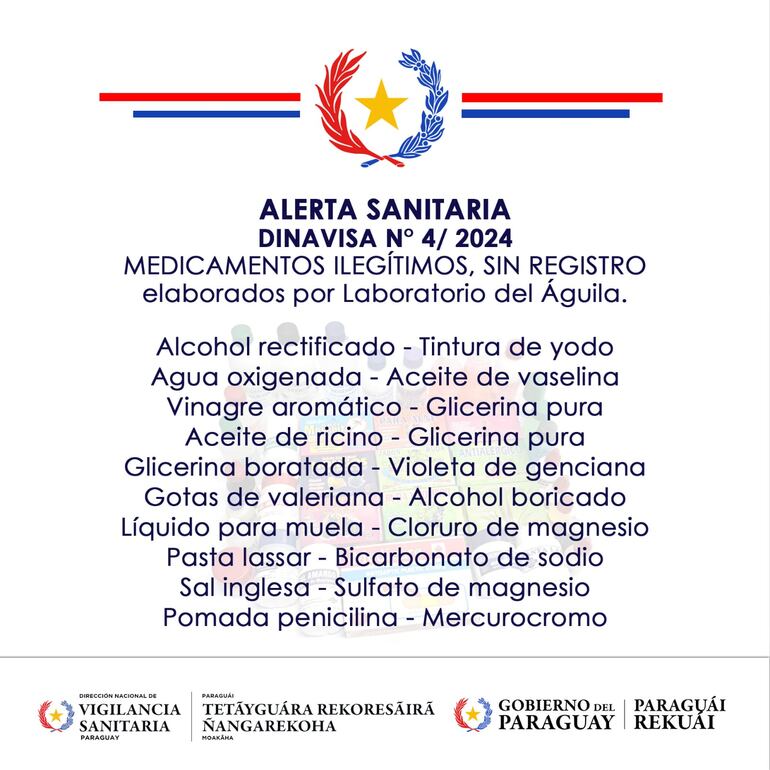 Listado de medicamentos ilegítimos producidos por el laboratorio del Águila.