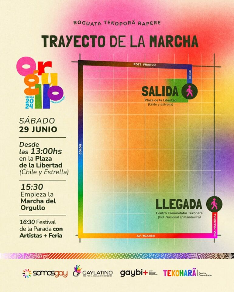 Circuito de la Marcha del Orgullo por Asunción este sábado.