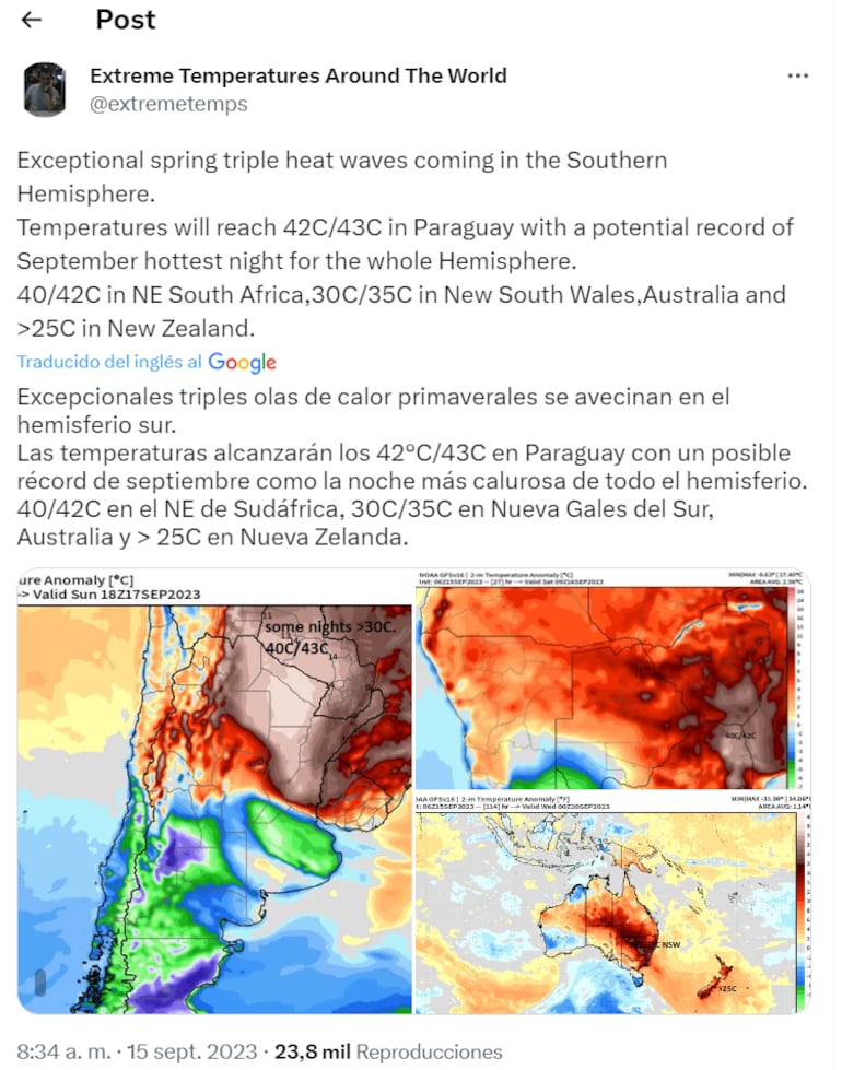 Publicación de Maximiliano Herrera climatólogo e historiador del clima en el que habla de que Paraguay podría tener la noche más calurosa en la historia del hemisferio.