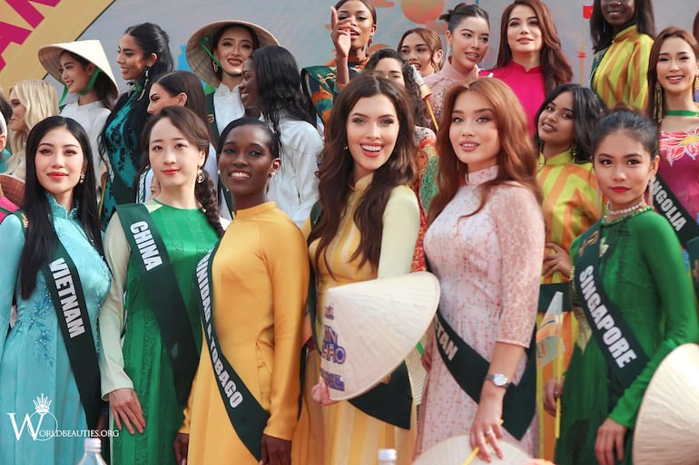 La paraguaya Gretha Matiauda junto a otras candidatas a Miss Earth 2023. (Instagram/Gretha Matiauda)