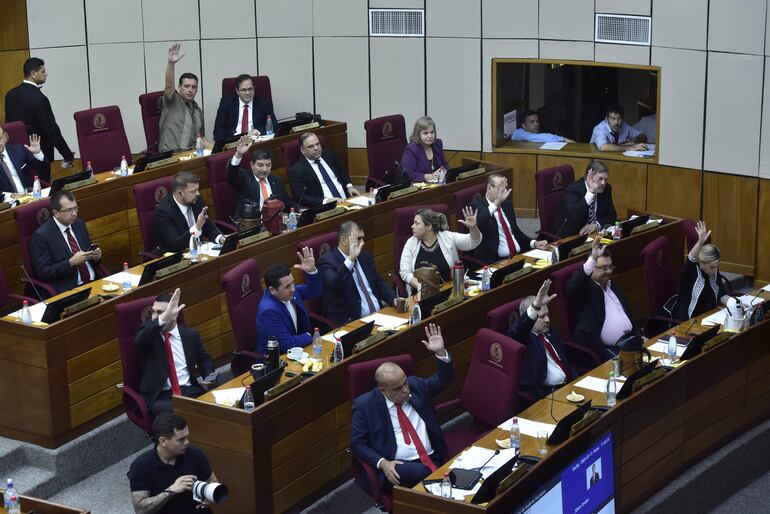 Bancada colorada votando en el Senado.