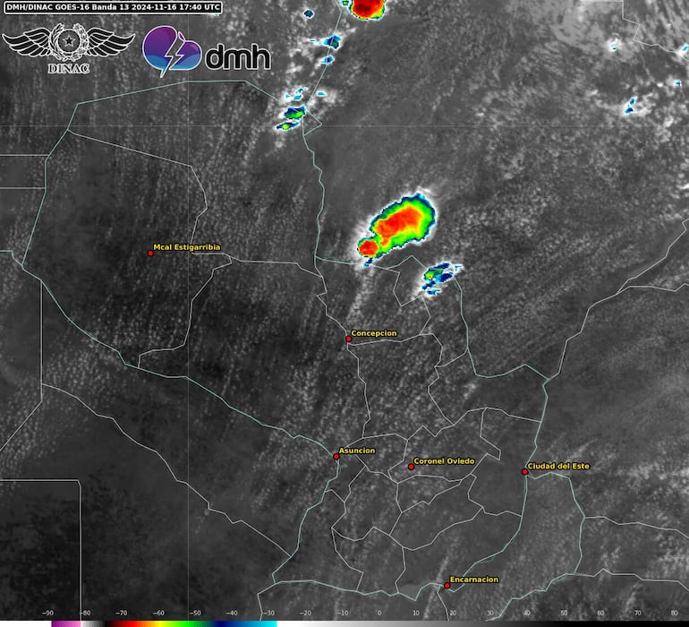 Núcleos de tormenta sobre el territorio nacional.