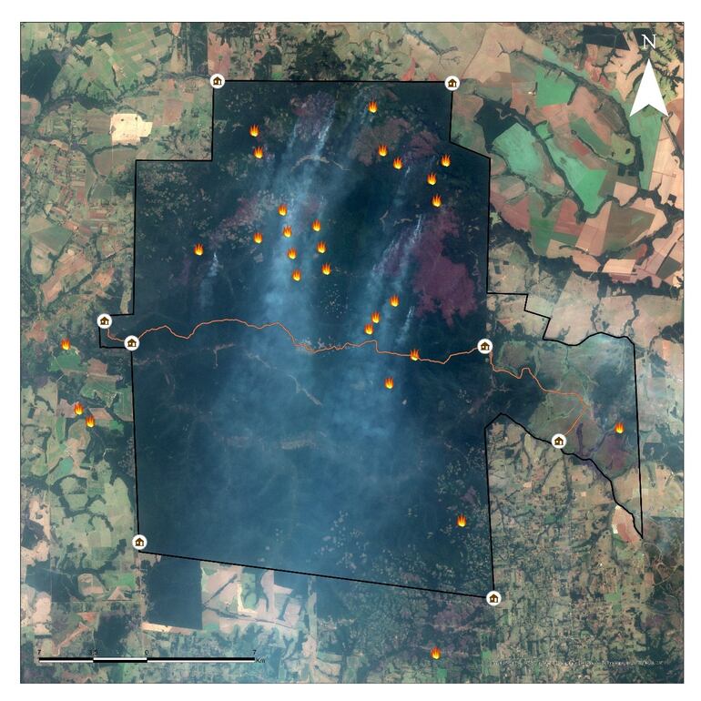 Focos de calor en la Reserva Natural Mbaracayú. (gentileza).