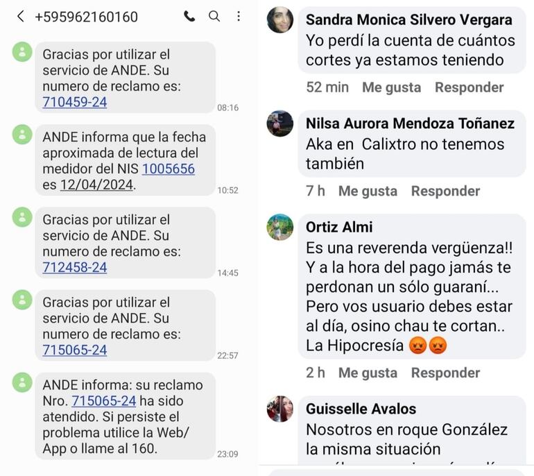 Ante los constantes cortes del suministro de energía eléctrica los usuarios se hicieron sentir a través de las redes y de reclamos al 160.