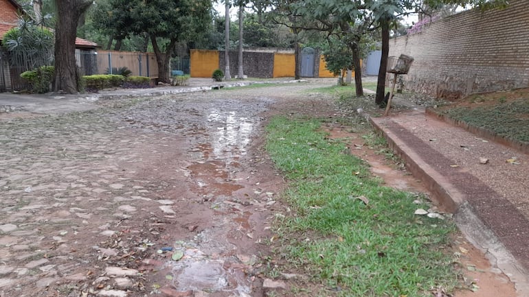 Un caño roto de Essap pierde agua desde hace casi un mes en el barrio Santa Librada de Asunción.