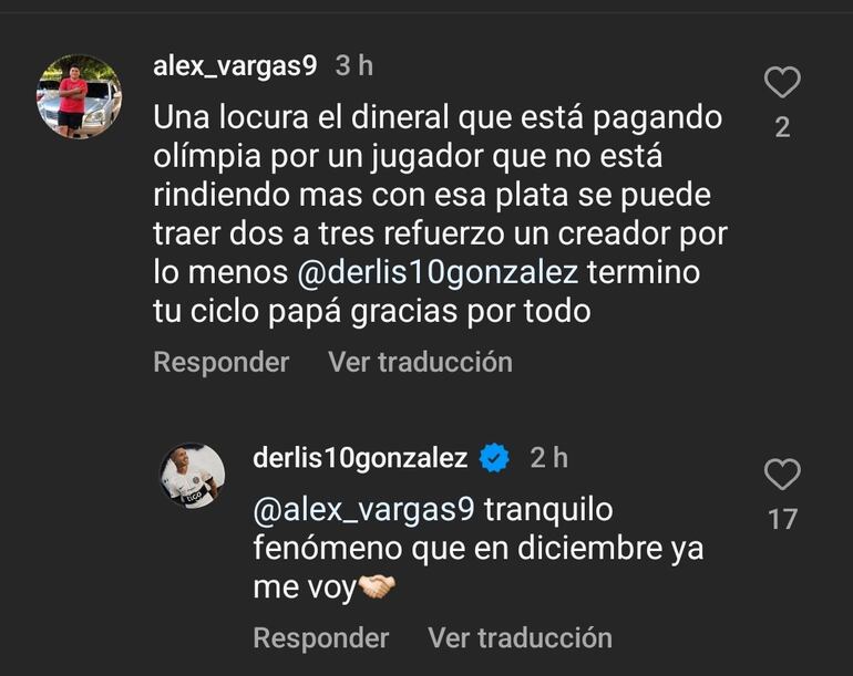 La respuesta de Derlis González a la crítica de un hincha de Olimpia en las redes sociales.