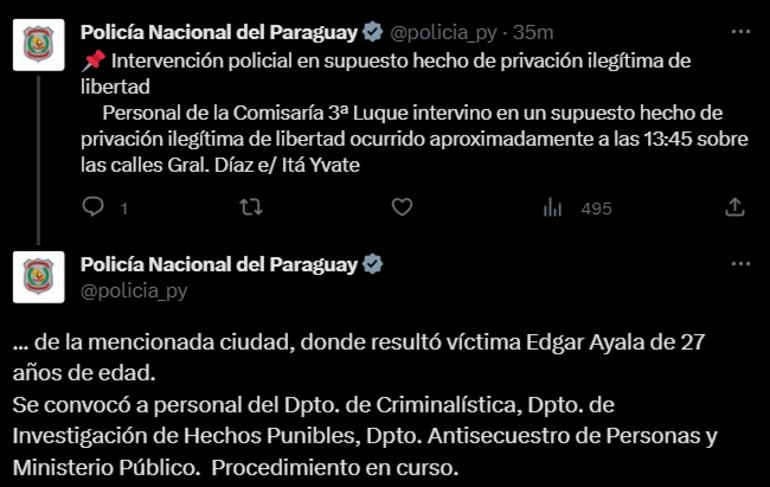 La Policía confirmó el nombre de la víctima del presunto secuestro.