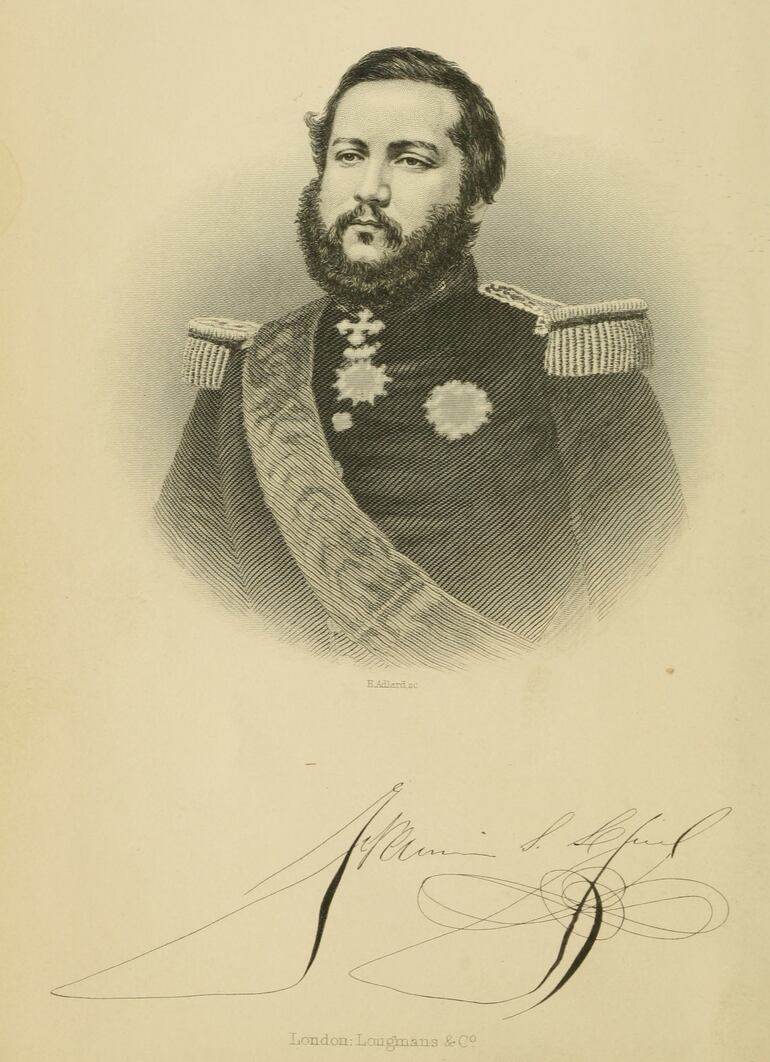 Retrato de Francisco Solano López en The War in Paraguay (1869), de George Thompson.