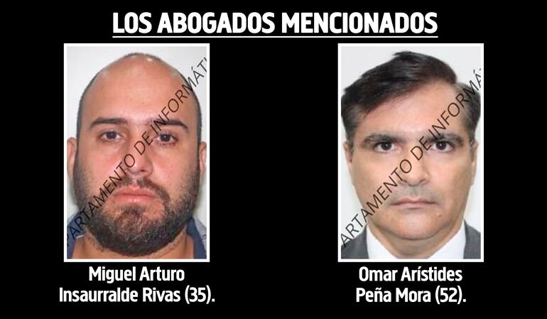 Miguel Arturo Insaurralde Rivas (35) y Omar Arístides Peña Mora (52), abogados mencionados en la denuncia del fiscal Federico Delfino.